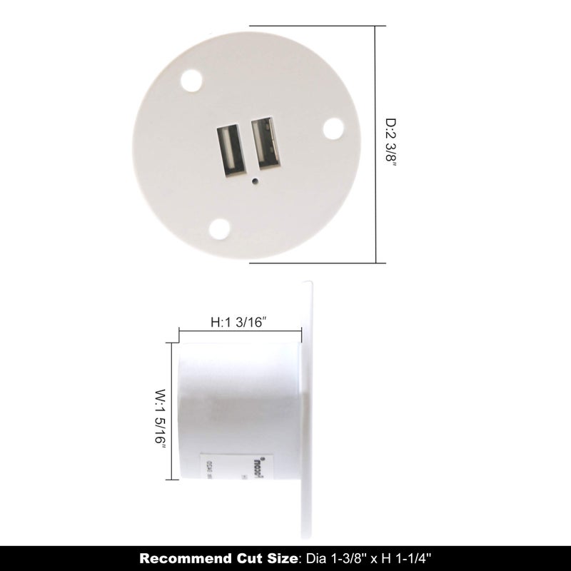 Facon 12V RV USB Charger Socket, 5V/2.4A Dual RV USB Outlet, Wall Mount RV USB Charging Port, for RV Trailer Camper Boat Marine Motorhome (White) - Image 2